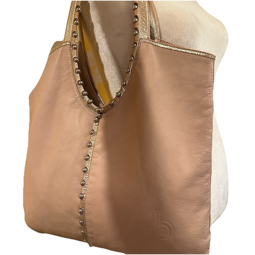 Bon Bonite Blush Pink Leather Hobo Shoulder Bag‎ Metal Beads Dark Cottage Grunge